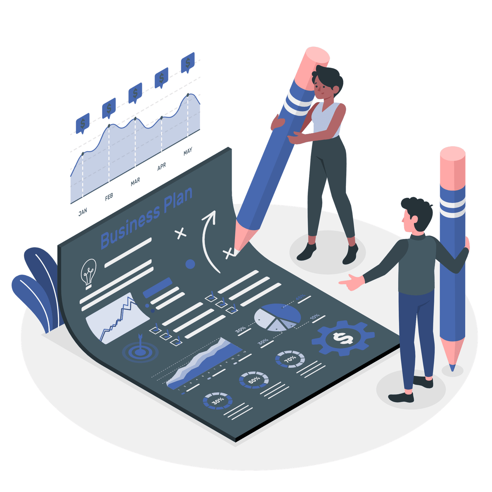 Project Managers Working On Personalized Strategies Vector Illustration