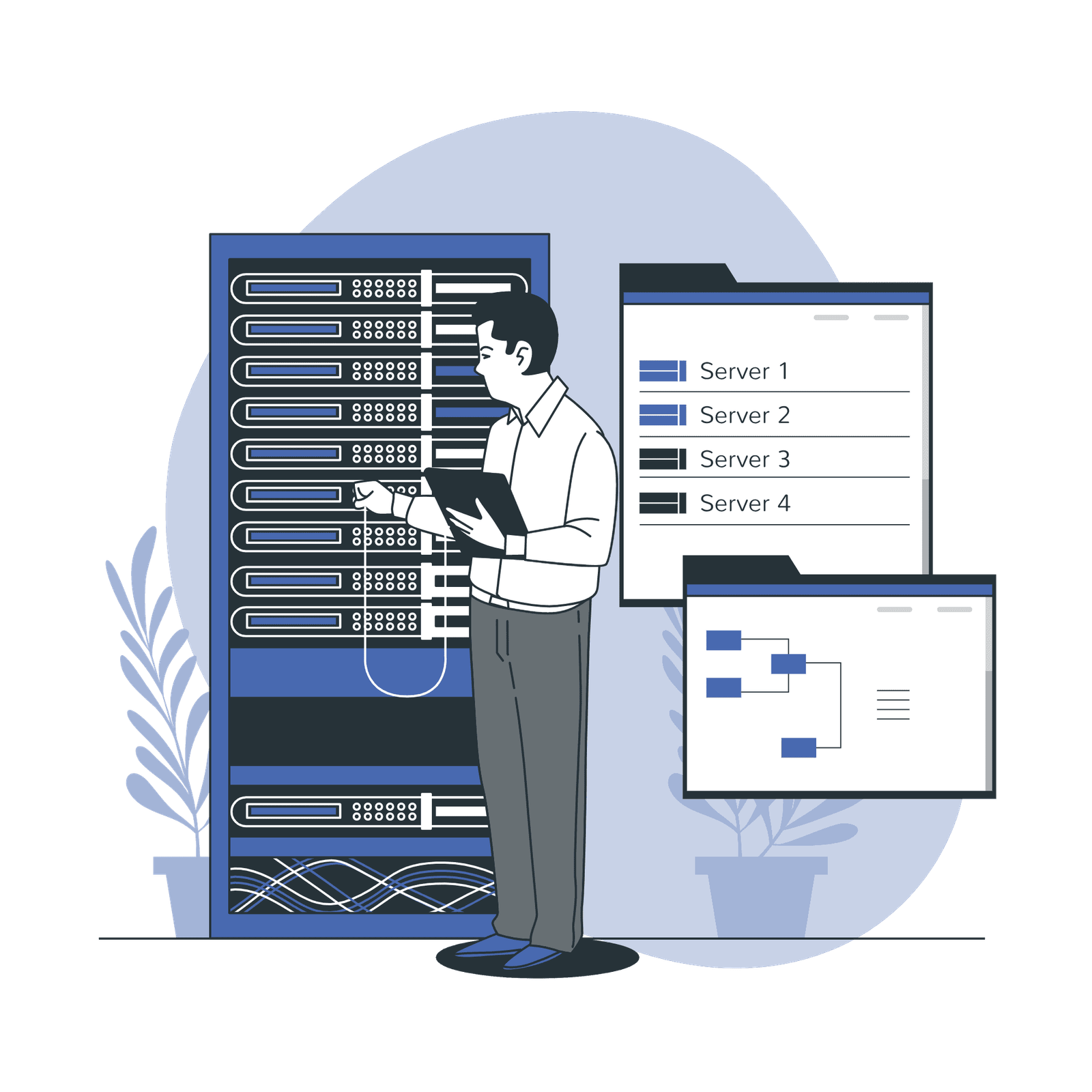 Database Engineer working on server vector illustration